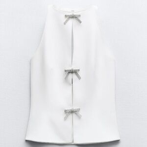 ZARA White Sleeveless Top with Bow Accents